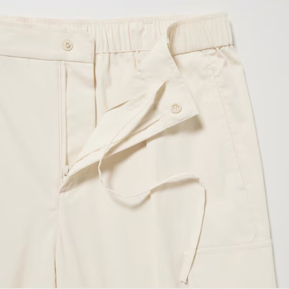 Uniqlo Ivory Cotton High Waist Cargo Style Casual Baggy Cinch Ankle Pants Small - Picture 4 of 10